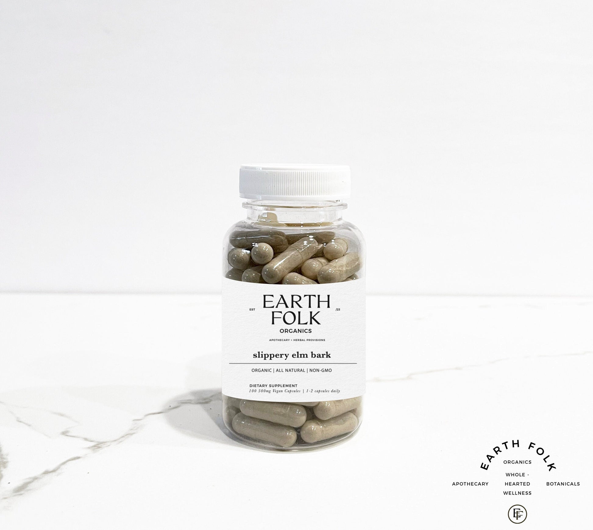 Slippery Elm Bark Capsules, 500mg Vegan Capsules, No Fillers, Non GMO, Herbal Supplements
