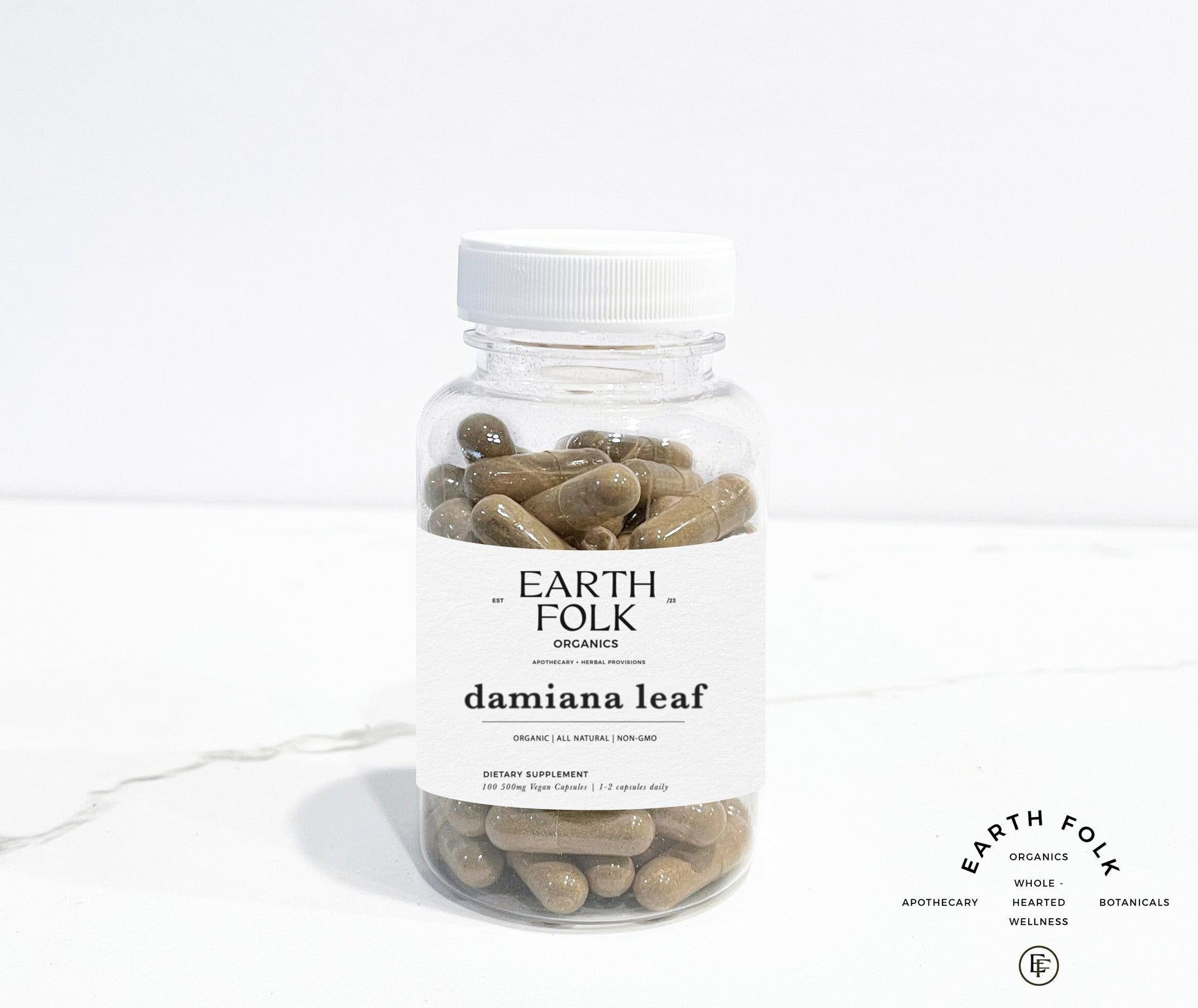 Organic Damiana Leaf Capsules, 500mg Vegan Capsules, No Fillers, Non GMO, Herbal Supplements
