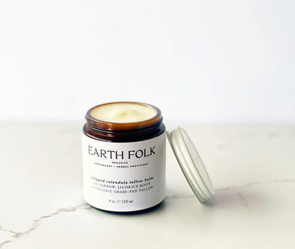 Tallow Balm, Whipped Calendula Tallow Skin Cream, Grass-fed & Finished Tallow, Body Butter, Whipped Tallow, Glass Jar