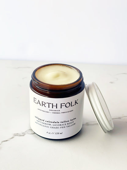 Tallow Balm, Whipped Calendula Tallow Skin Cream, Grass-fed & Finished Tallow, Body Butter, Whipped Tallow, Glass Jar
